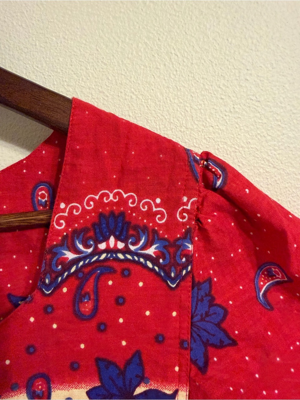 Loungees Retro Red Paisley Floral Cotton Dress Size Large With Pockets Boho - Picture 5 of 8